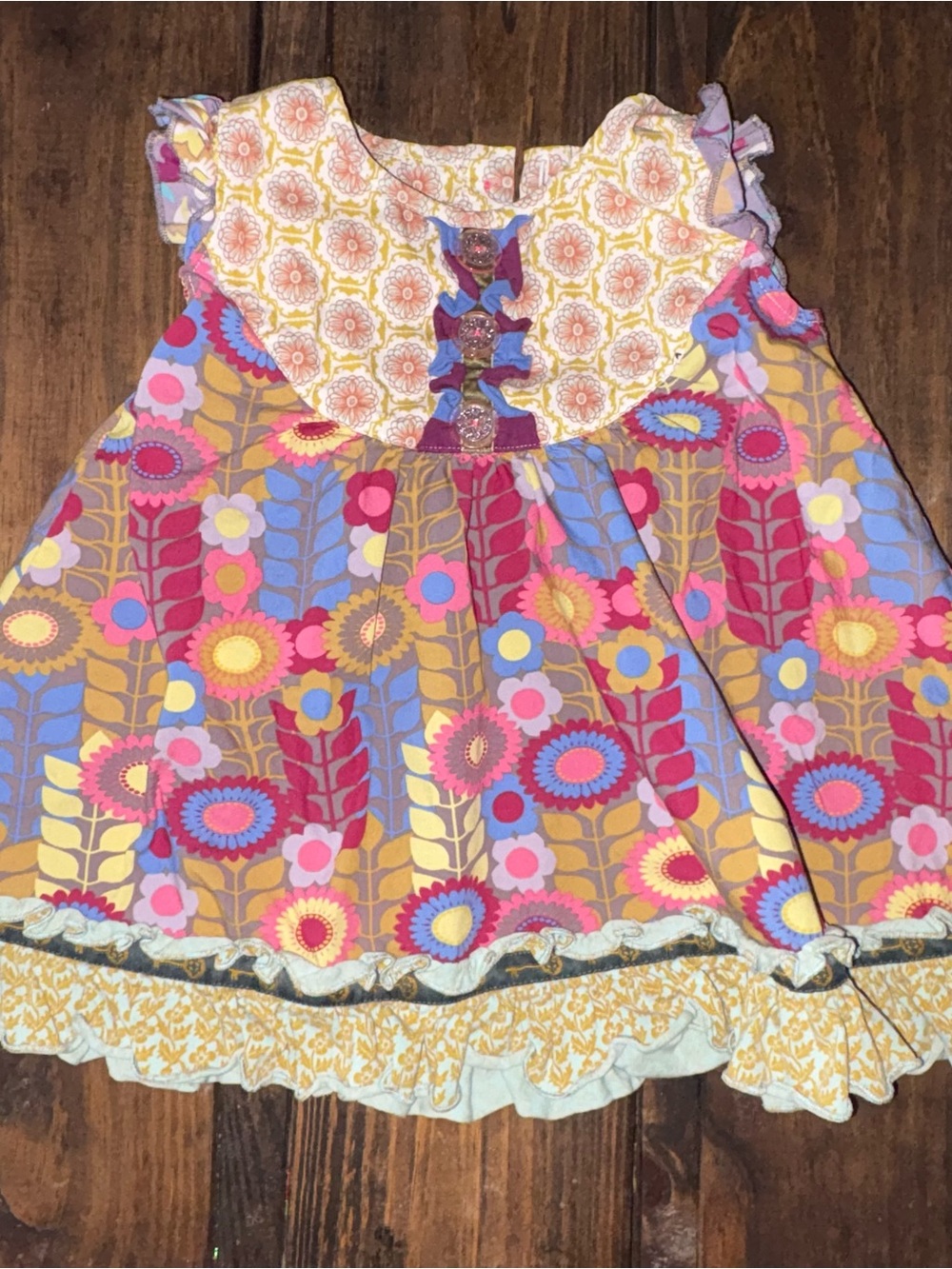 Girls Floral Ruffle Dress in Pink, Yellow & Purple